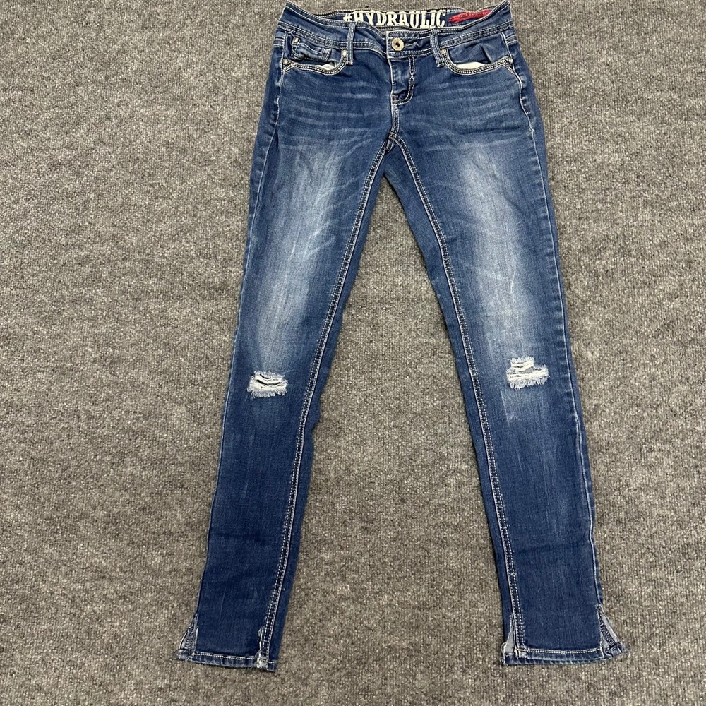 Hydraulic Jeans Womens Size 5/6 Blue Super Skinny Distressed Embroidered Viscose